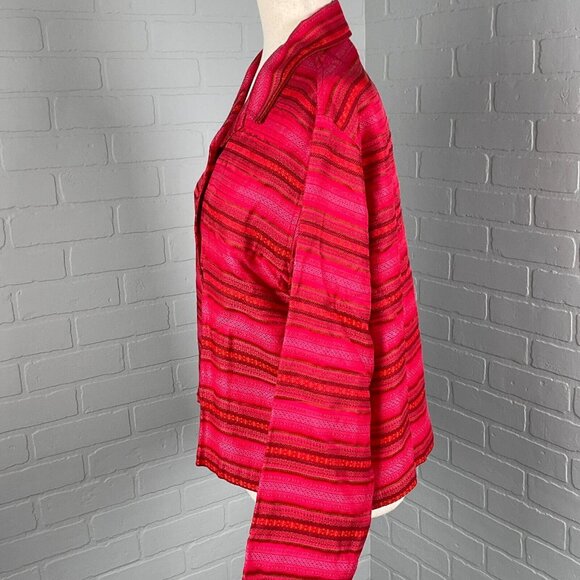 Chic's Shacket Women 1 Medium 8 Pink Red Green Woven Shirt Boho‎ Casual USA VTG - Picture 2 of 11